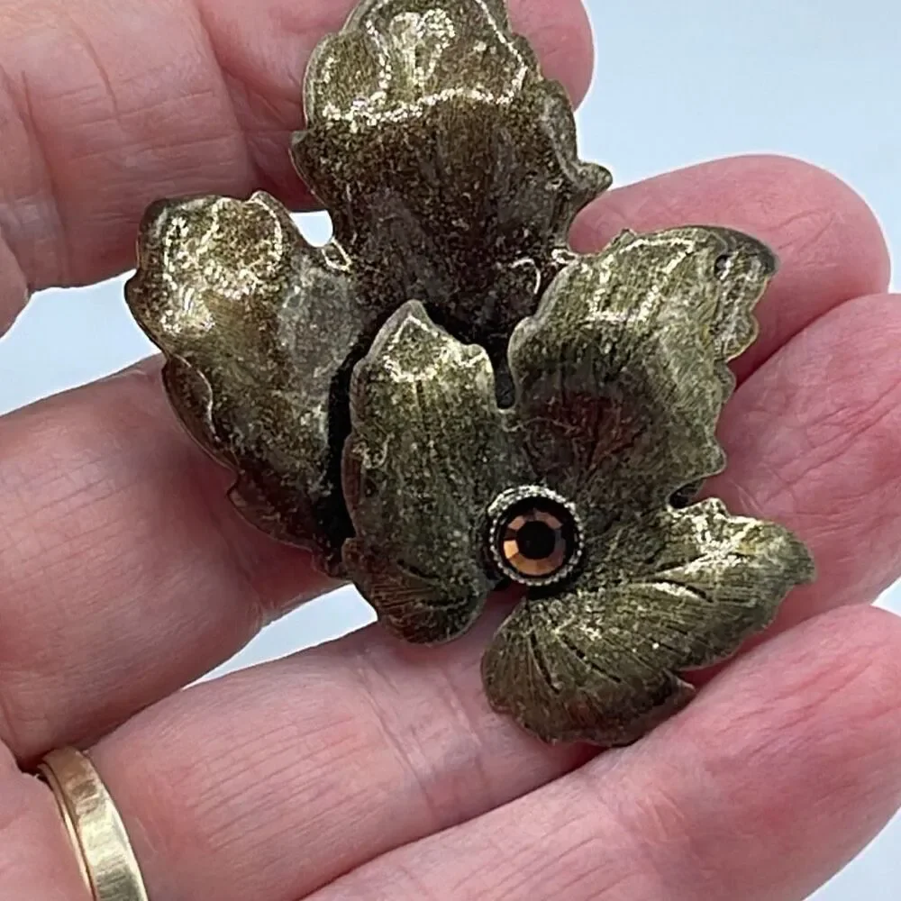 Vintage enameled layered leaf brooch.